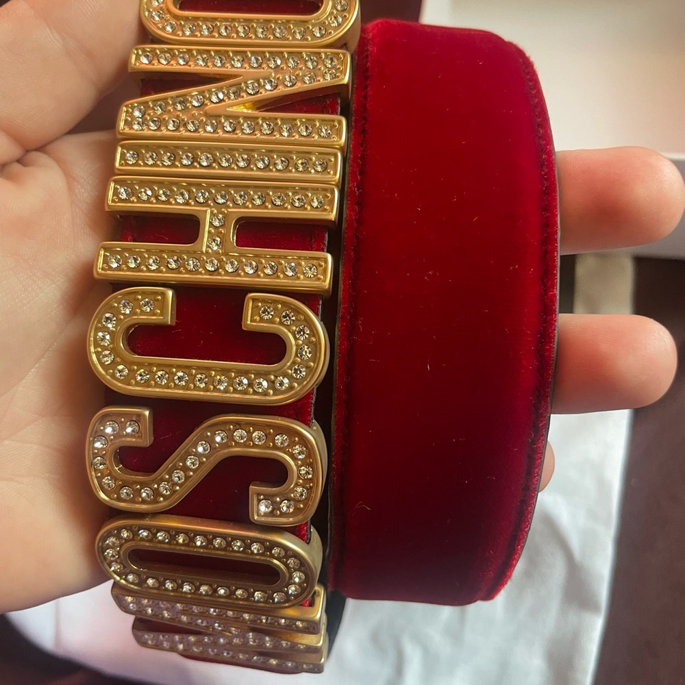 Moschino Couture Belt size 46. Velvet/gold/rhinestone